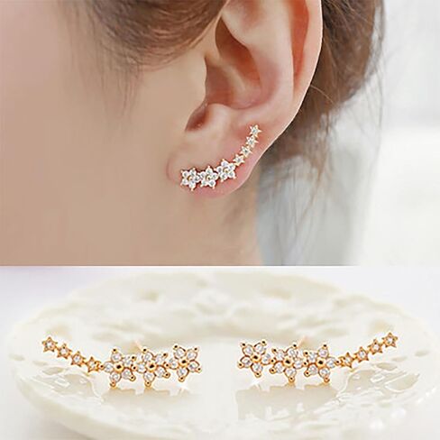 Boho Crystal Star Earrings Rhinestone Star Stud Earrings Star Climber Earrings Cz Star Ear Crawler Earrings Jewelry for Women and Girls Gifts in Saudi Arabia