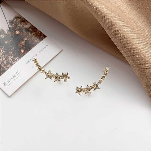 Boho Crystal Star Earrings Rhinestone Star Stud Earrings Star Climber Earrings Cz Star Ear Crawler Earrings Jewelry for Women and Girls Gifts in Saudi Arabia