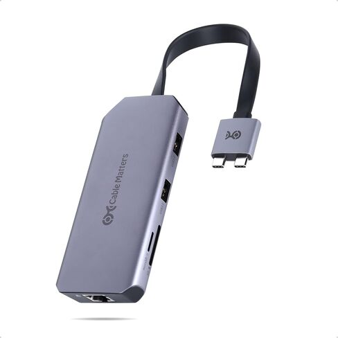 محول شاشة USB C مزدوج من Cable Matters مع 2X 4K@60hz HDMI ومحطة إرساء USB C وشاشة مزدوجة لجهاز MacBook مع Intel وM1 Pro وM1 Max CPU و2X USB وGigabit Ethernet وفتحة بطاقة SD و100W PD in Saudi Arabia