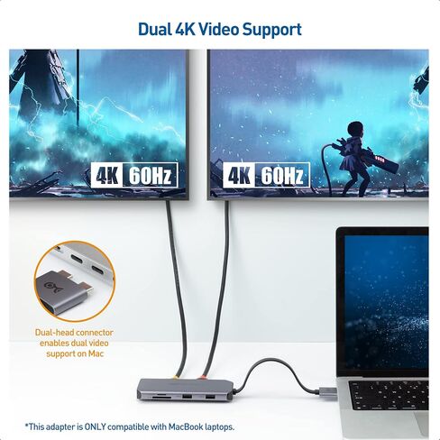 محول شاشة USB C مزدوج من Cable Matters مع 2X 4K@60hz HDMI ومحطة إرساء USB C وشاشة مزدوجة لجهاز MacBook مع Intel وM1 Pro وM1 Max CPU و2X USB وGigabit Ethernet وفتحة بطاقة SD و100W PD in Saudi Arabia