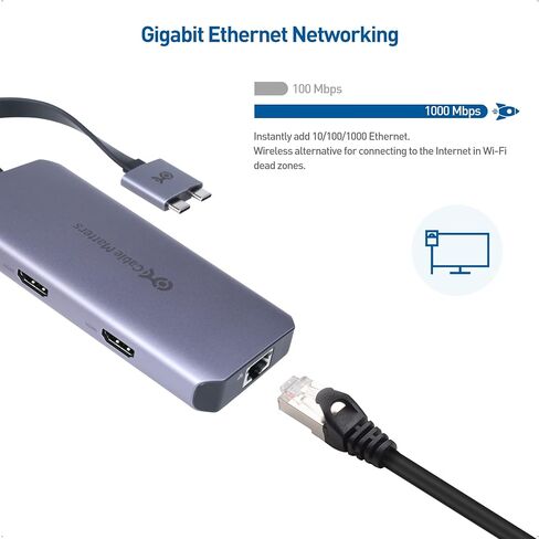 محول شاشة USB C مزدوج من Cable Matters مع 2X 4K@60hz HDMI ومحطة إرساء USB C وشاشة مزدوجة لجهاز MacBook مع Intel وM1 Pro وM1 Max CPU و2X USB وGigabit Ethernet وفتحة بطاقة SD و100W PD in Saudi Arabia