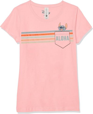 Disney girls Disney Lilo & Stitch Stitch Aloha Short Sleeve Tee T Shirt, Light Pink, Small US in Saudi Arabia