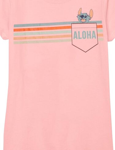 Disney girls Disney Lilo & Stitch Stitch Aloha Short Sleeve Tee T Shirt, Light Pink, Small US in Saudi Arabia
