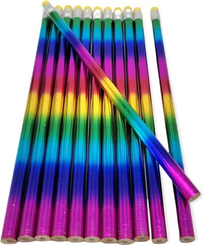 Shiny Metallic Colorful Rainbow Standard #2 Lead Pencils (7.5") Wood with Top Eraser. (12) in Saudi Arabia