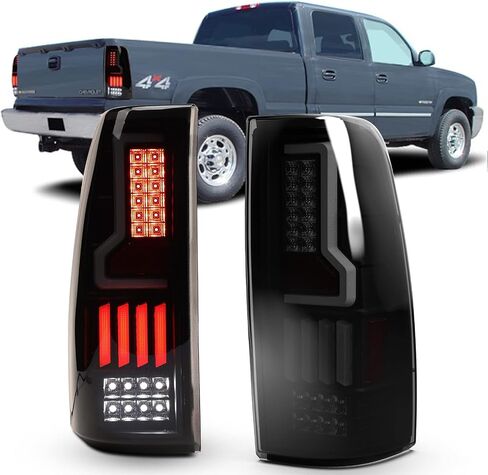 مجموعة المصابيح الخلفية LED DRL متوافقة مع 1999-2006 Chevy Silverado/ 1999-2002 GMC Sierra 1500 2500 3500 استبدال مصابيح LED الخلفية لشاحنة بيك اب الإسكان الأسود - زوج واحد (عدسة شفافة) in Saudi Arabia