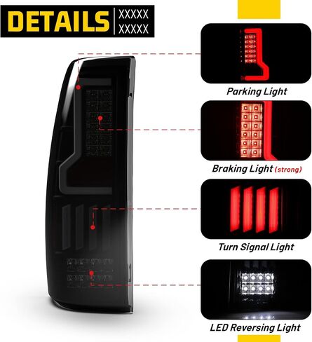 مجموعة المصابيح الخلفية LED DRL متوافقة مع 1999-2006 Chevy Silverado/ 1999-2002 GMC Sierra 1500 2500 3500 استبدال مصابيح LED الخلفية لشاحنة بيك اب الإسكان الأسود - زوج واحد (عدسة شفافة) in Saudi Arabia