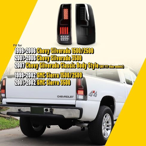 مجموعة المصابيح الخلفية LED DRL متوافقة مع 1999-2006 Chevy Silverado/ 1999-2002 GMC Sierra 1500 2500 3500 استبدال مصابيح LED الخلفية لشاحنة بيك اب الإسكان الأسود - زوج واحد (عدسة شفافة) in Saudi Arabia