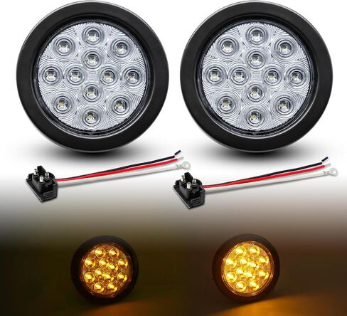 TMH 2pcs 4 Inch 12 Super Bright LED Tail Turn Signal Indicator Light Marker Reverse Lamp Assembly Rubber Mount Grommet for Trucks Trailer Boat RV in Kuwait