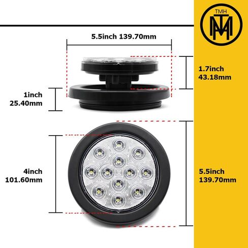TMH 2pcs 4 Inch 12 Super Bright LED Tail Turn Signal Indicator Light Marker Reverse Lamp Assembly Rubber Mount Grommet for Trucks Trailer Boat RV in Kuwait