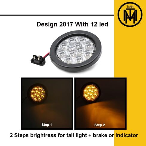 TMH 2pcs 4 Inch 12 Super Bright LED Tail Turn Signal Indicator Light Marker Reverse Lamp Assembly Rubber Mount Grommet for Trucks Trailer Boat RV in Kuwait