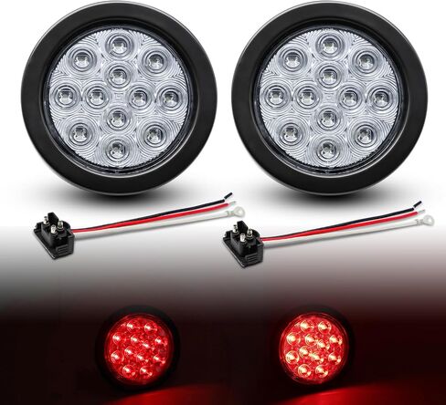TMH 2pcs 4 Inch 12 Super Bright LED Tail Turn Signal Indicator Light Marker Reverse Lamp Assembly Rubber Mount Grommet for Trucks Trailer Boat RV in Kuwait