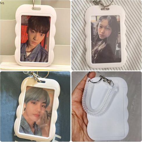 Acrylic Photocard Holder Keychain Photo Card Holders 3 Inch ID Badge Holder Bus Card Credit ID Bank Card Holder (Square White) in Saudi Arabia