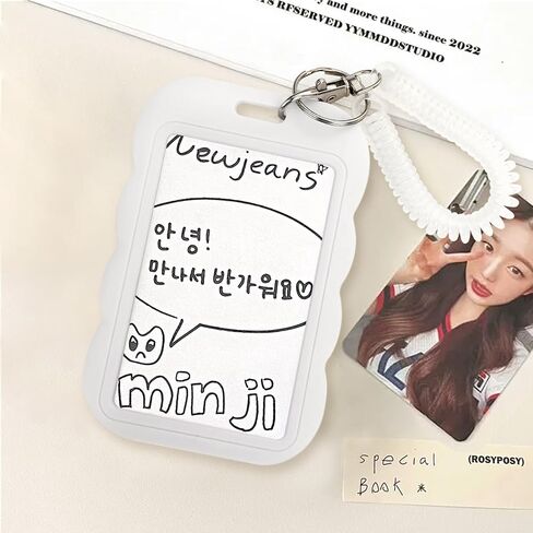Acrylic Photocard Holder Keychain Photo Card Holders 3 Inch ID Badge Holder Bus Card Credit ID Bank Card Holder (Square White) in Saudi Arabia