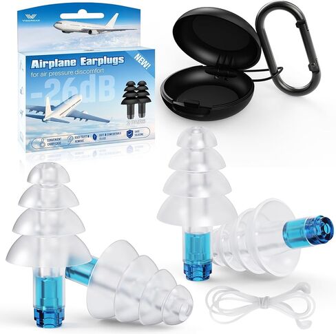 Ear Plugs for Airplane Ear Pressure Relief, 2 Pairs Adults Soft Silicone Reusable Airplane Ear Plugs 26dB, with Silicone Connector Cord, Travel Essentials for Flying, Ear Protection Earplugs for Plane in Saudi Arabia