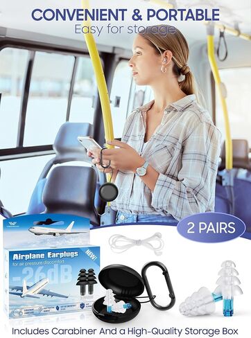 Ear Plugs for Airplane Ear Pressure Relief, 2 Pairs Adults Soft Silicone Reusable Airplane Ear Plugs 26dB, with Silicone Connector Cord, Travel Essentials for Flying, Ear Protection Earplugs for Plane in Saudi Arabia