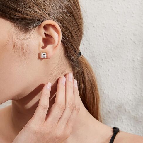 18K White Gold Plated CZ Diamond Stud Earrings 925 Sterling Silver Cubic Zirconia Stud Earrings for Women/Men Hypoallergenic Stud Earrings 4MM-8MM in Kuwait