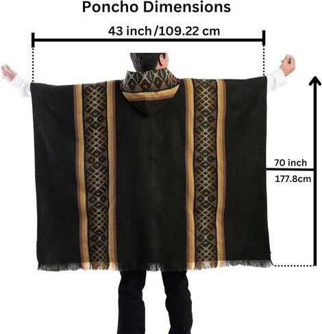 QISU Pachamama Poncho، معطف صوف الألبكة، النمط الغربي، فريد ومصنوع يدويًا في الإكوادور، معطف سميك ودافئ وصوف الألبكة، مقاس 43 × 70 بوصة مستطيل، خفيف الوزن وناعم، صنع في الإكوادور in Kuwait