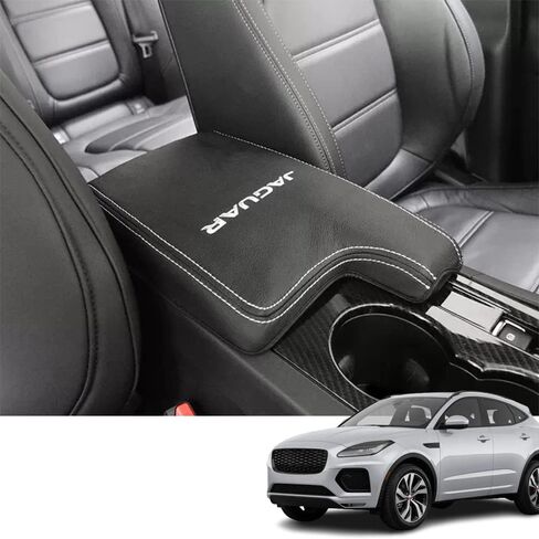 ملحقات داخلية مخصصة لـ F-PACE FPACE/XF 2017 2018 2019 2020 PU من الجلد لوحدة التحكم المركزية مسند الذراع غطاء صندوق مسند الذراع وسادة حماية مسند الذراع المركزي (أسود مع خياطة بيضاء) in Kuwait