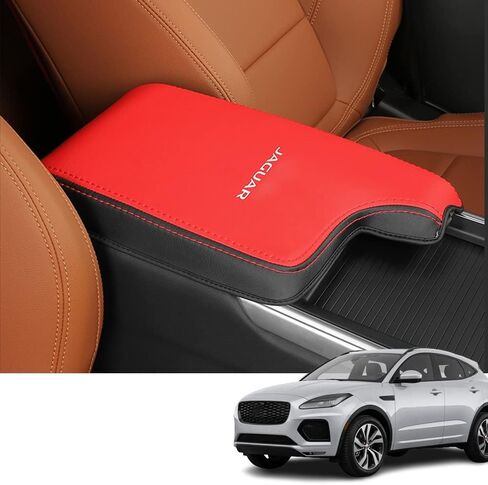 ملحقات داخلية مخصصة لـ F-PACE FPACE/XF 2017 2018 2019 2020 PU من الجلد لوحدة التحكم المركزية مسند الذراع غطاء صندوق مسند الذراع وسادة حماية مسند الذراع المركزي (أسود مع خياطة بيضاء) in Kuwait