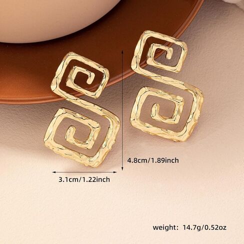 أقراط هندسية مجوفة غير منتظمة للنساء والفتيات مطلية بالذهب بيان بوهيمي قديم متاهة حلزونية كبيرة أقراط متدلية كبيرة لا تسبب الحساسية هدايا مجوهرات عصرية عصرية in Kuwait