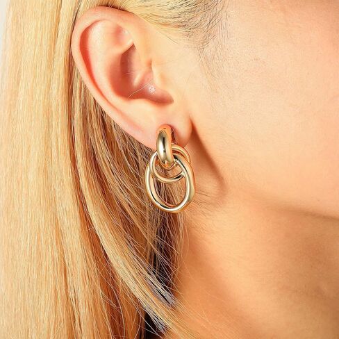 Gold Statement Geometric Earrings for Women Girls, 14K Gold Plated Chunky Gold Knot Long Link Drop Dangle Earrings Lightweight Trendy Hypoallergenic Jewelry Gift in Saudi Arabia