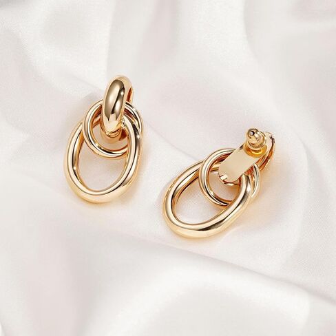 Gold Statement Geometric Earrings for Women Girls, 14K Gold Plated Chunky Gold Knot Long Link Drop Dangle Earrings Lightweight Trendy Hypoallergenic Jewelry Gift in Saudi Arabia
