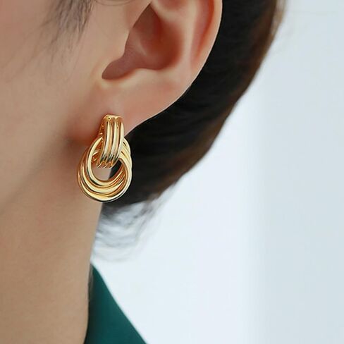 Gold Statement Geometric Earrings for Women Girls, 14K Gold Plated Chunky Gold Knot Long Link Drop Dangle Earrings Lightweight Trendy Hypoallergenic Jewelry Gift in Saudi Arabia