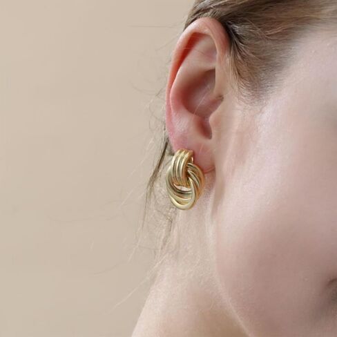Gold Statement Geometric Earrings for Women Girls, 14K Gold Plated Chunky Gold Knot Long Link Drop Dangle Earrings Lightweight Trendy Hypoallergenic Jewelry Gift in Saudi Arabia