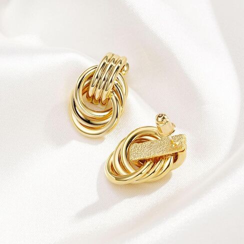 Gold Statement Geometric Earrings for Women Girls, 14K Gold Plated Chunky Gold Knot Long Link Drop Dangle Earrings Lightweight Trendy Hypoallergenic Jewelry Gift in Saudi Arabia