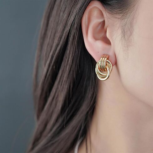 Gold Statement Geometric Earrings for Women Girls, 14K Gold Plated Chunky Gold Knot Long Link Drop Dangle Earrings Lightweight Trendy Hypoallergenic Jewelry Gift in Saudi Arabia