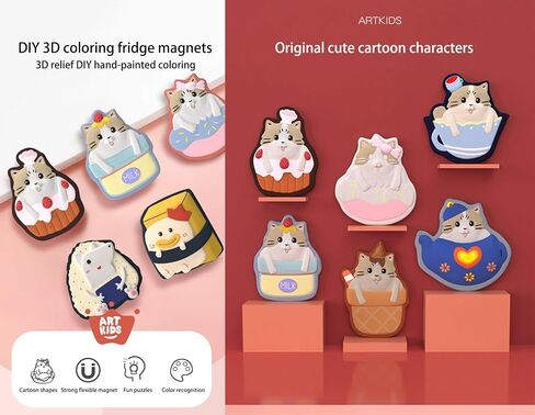 Chccrwhirl Cartoon Cat Plaster Coloring Refrigerator Magnets - DIY Painting Kit for Kids, 27 PCS Arts and Crafts Set with Ceramics to Paint Creative Activity Toy Gift for Boys & Girls in Saudi Arabia