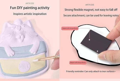Chccrwhirl Cartoon Cat Plaster Coloring Refrigerator Magnets - DIY Painting Kit for Kids, 27 PCS Arts and Crafts Set with Ceramics to Paint Creative Activity Toy Gift for Boys & Girls in Saudi Arabia
