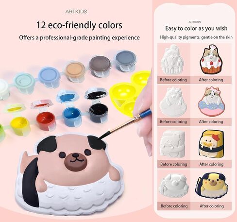 Chccrwhirl Cartoon Cat Plaster Coloring Refrigerator Magnets - DIY Painting Kit for Kids, 27 PCS Arts and Crafts Set with Ceramics to Paint Creative Activity Toy Gift for Boys & Girls in Saudi Arabia