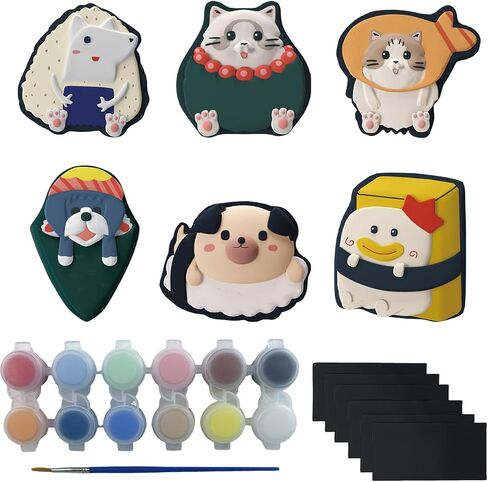Chccrwhirl Cartoon Cat Plaster Coloring Refrigerator Magnets - DIY Painting Kit for Kids, 27 PCS Arts and Crafts Set with Ceramics to Paint Creative Activity Toy Gift for Boys & Girls in Saudi Arabia