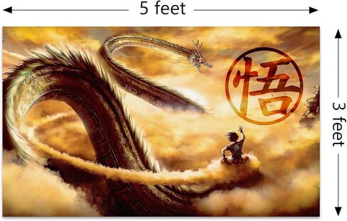 نسيج تنين كيلتون انمي ياباني نسيج تنين ركوب الغيوم نسيج 3 × 5 قدم مع 4 حلقات نحاسية لغرفة النوم الجامعية in Saudi Arabia