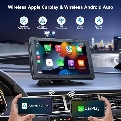 شاشة Apple Carplay لاسلكية محمولة للسيارة، شاشة تشغيل السيارة 7 بوصة مع ملاحة GPS، AUX، FM، شاشة Android Auto Mount in Kuwait
