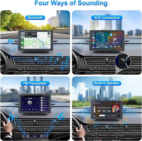 شاشة Apple Carplay لاسلكية محمولة للسيارة، شاشة تشغيل السيارة 7 بوصة مع ملاحة GPS، AUX، FM، شاشة Android Auto Mount in Kuwait