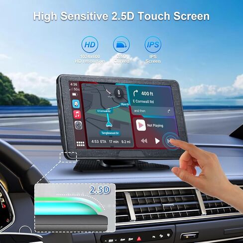 شاشة Apple Carplay لاسلكية محمولة للسيارة، شاشة تشغيل السيارة 7 بوصة مع ملاحة GPS، AUX، FM، شاشة Android Auto Mount in Kuwait