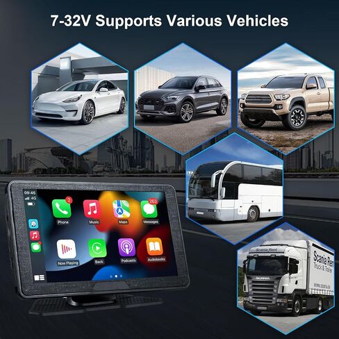 شاشة Apple Carplay لاسلكية محمولة للسيارة، شاشة تشغيل السيارة 7 بوصة مع ملاحة GPS، AUX، FM، شاشة Android Auto Mount in Kuwait