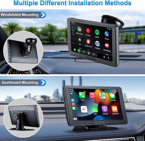 شاشة Apple Carplay لاسلكية محمولة للسيارة، شاشة تشغيل السيارة 7 بوصة مع ملاحة GPS، AUX، FM، شاشة Android Auto Mount in Kuwait