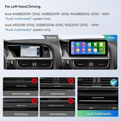 ستيريو سيارة 10.25 بوصة لأودي A4 A5 S4 S5 B8 2009-2016 مع نظام أودي للوسائط المتعددة، CarPlay اللاسلكي Android Auto Bluetooth ترقية المصنع راديو IPS شاشة تعمل باللمس in Kuwait