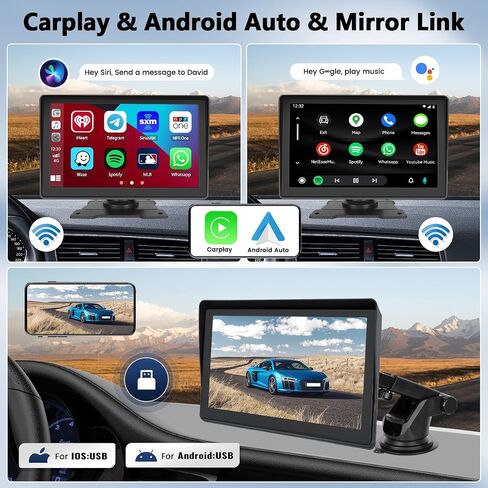 شاشة لمس SIXWIN 7 بوصة لاسلكية Apple Carplay Android Auto Screen ستيريو سيارة محمول مع جهاز تحكم عن بعد، تشغيل السيارة المحمولة مع وصلة مرآة بلوتوث FM للتحكم الصوتي in Saudi Arabia