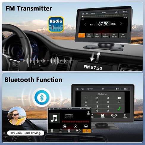 شاشة لمس SIXWIN 7 بوصة لاسلكية Apple Carplay Android Auto Screen ستيريو سيارة محمول مع جهاز تحكم عن بعد، تشغيل السيارة المحمولة مع وصلة مرآة بلوتوث FM للتحكم الصوتي in Saudi Arabia