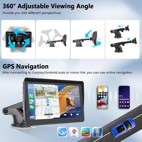 شاشة لمس SIXWIN 7 بوصة لاسلكية Apple Carplay Android Auto Screen ستيريو سيارة محمول مع جهاز تحكم عن بعد، تشغيل السيارة المحمولة مع وصلة مرآة بلوتوث FM للتحكم الصوتي in Saudi Arabia