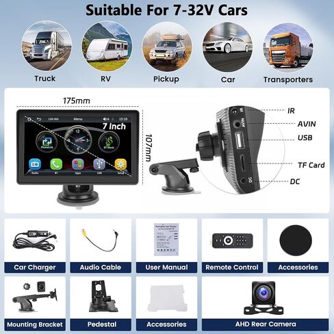 شاشة لمس SIXWIN 7 بوصة لاسلكية Apple Carplay Android Auto Screen ستيريو سيارة محمول مع جهاز تحكم عن بعد، تشغيل السيارة المحمولة مع وصلة مرآة بلوتوث FM للتحكم الصوتي in Saudi Arabia