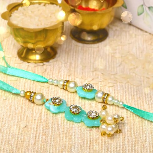 Set of 2 Rakhi and Lumba for Brother Bhaiya Bhabhi Raksha Bandhan gift Rakhi Thread Rakhi Bracelet with Roli Chawal and Greeting card gift pack in pouch/Potli bag in Saudi Arabia