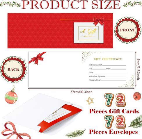 72 Sets Blank Gift Certificates Blank Present Certificate for Business Restaurant Spa Makeup Hair Beauty Salon Wedding Holiday Christmas Birthday with Envelopes in Saudi Arabia