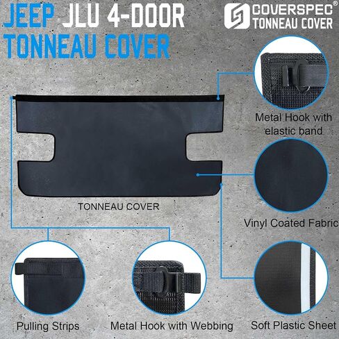Tonneau Cover Compatible with Jeep Trunk Cover Wrangler JL 4 Door (2018-Current) Back Ton Cargo Vinyl Tailgate Cover Robicon Sahara Sport S - Black in Saudi Arabia