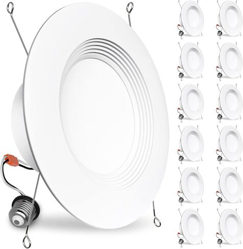 BBOUNDER 12 Pack 5/6 Inch LED Recessed Downlight, Baffle Trim, Dimmable, 12.5W=100W, 5000K Daylight, 950 LM, Damp Rated, Simple Retrofit Installation -No Flicker in Saudi Arabia