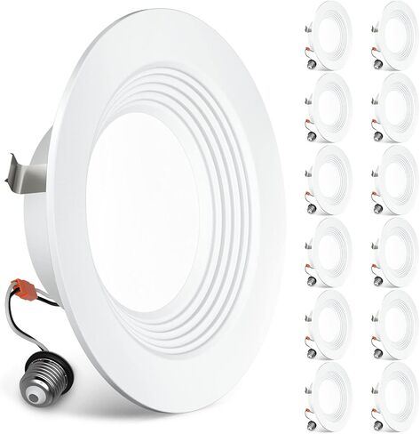 BBOUNDER 12 Pack 5/6 Inch LED Recessed Downlight, Baffle Trim, Dimmable, 12.5W=100W, 5000K Daylight, 950 LM, Damp Rated, Simple Retrofit Installation -No Flicker in Saudi Arabia